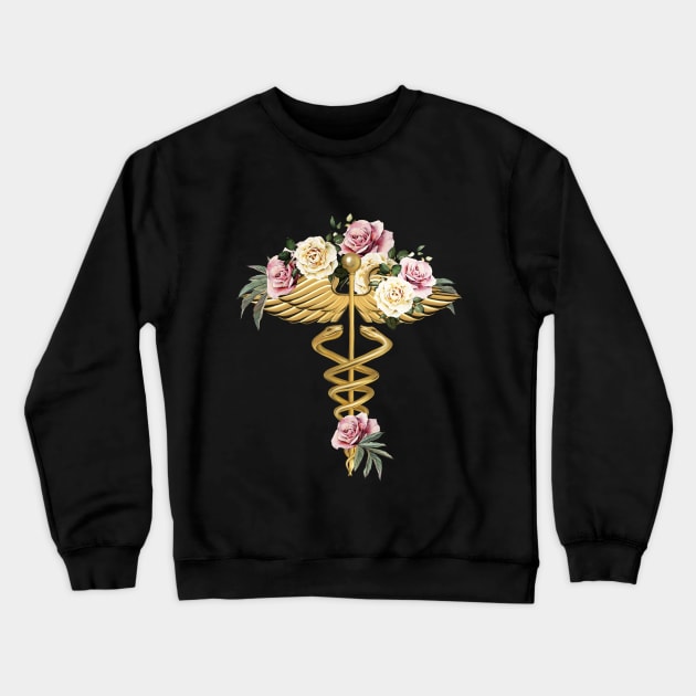 Floral Caduceus Art Medical, medical illustration art, floral caduceus stickers, medical symbol Crewneck Sweatshirt by Collagedream